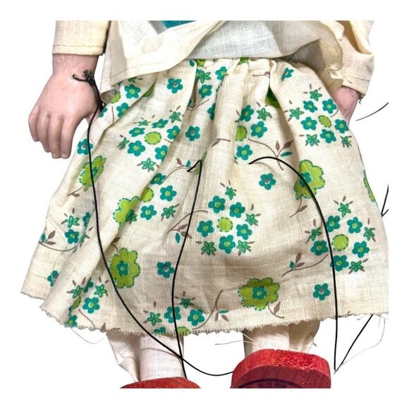 VTG Handmade Czech Marionette Puppet Grandma Blonde Grey Hair Braid Floral Dress - Picture 8 of 10